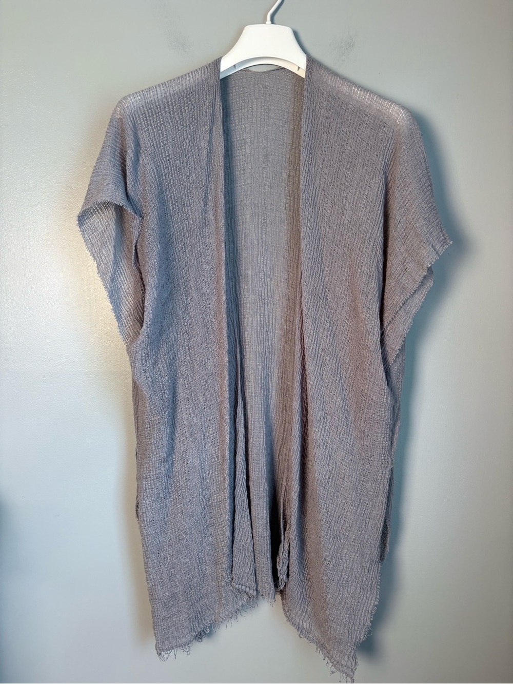 One Size Light Grey Gauze Open Front Kimono Duster Wrap Coverup